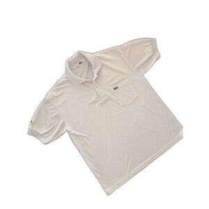 Vintage Lacoste Chemise Polo Beige Piqué Double Logo Made in France Men’s XL